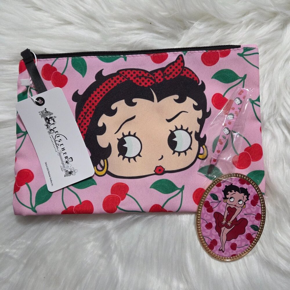 Betty Boop Cosmetic Pouch, Mirror & Tweezer Set